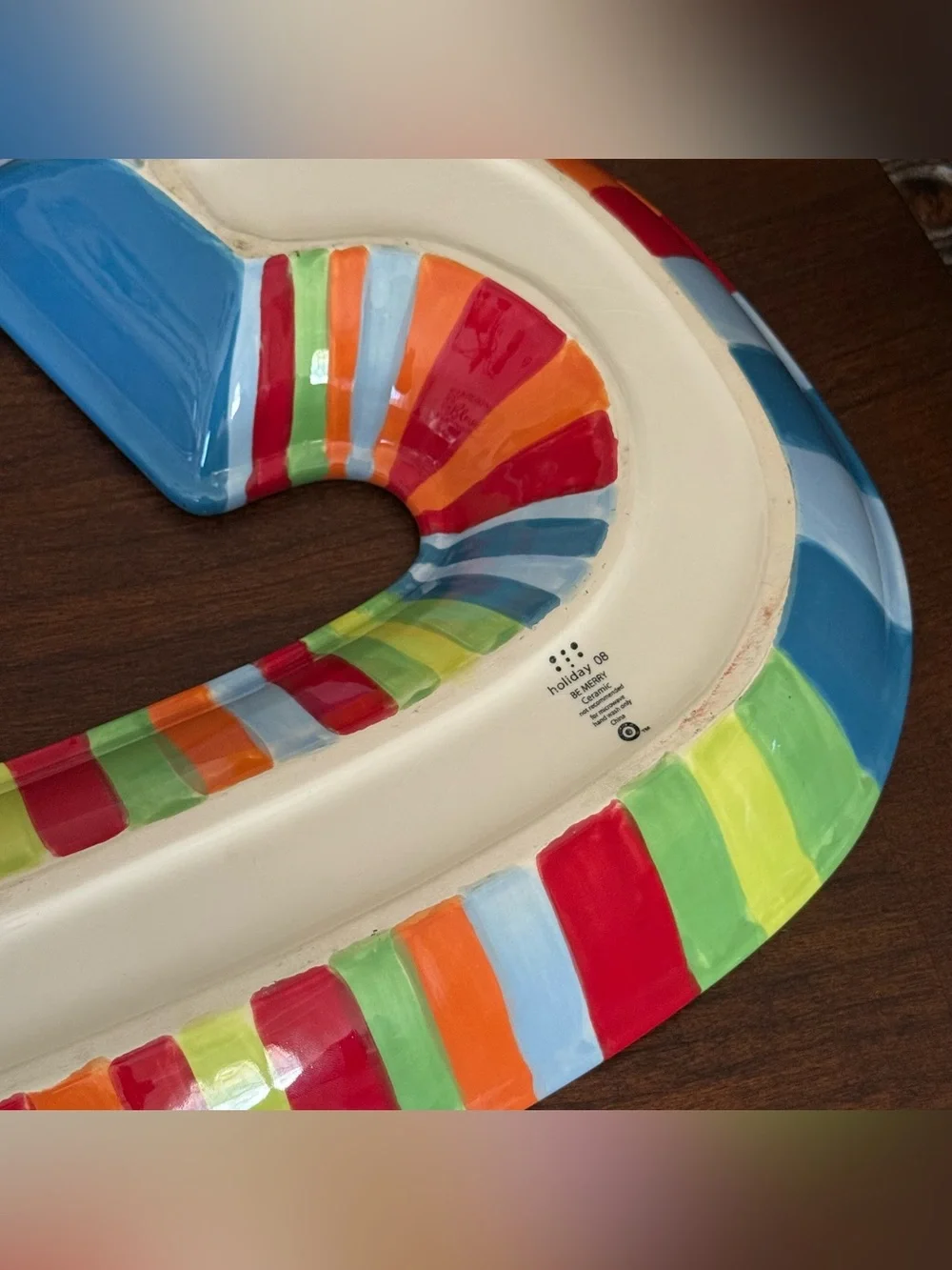 Target-Exclusive Holiday Serving Tray Hand Painted Candy Cane Ceramic / Letter J